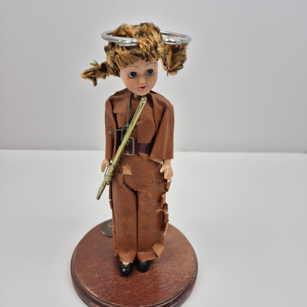 VTG 50s 60s 8" Davy Crockett Frontiersman Doll Sleepy Eyes Coonskin Cap Rifle